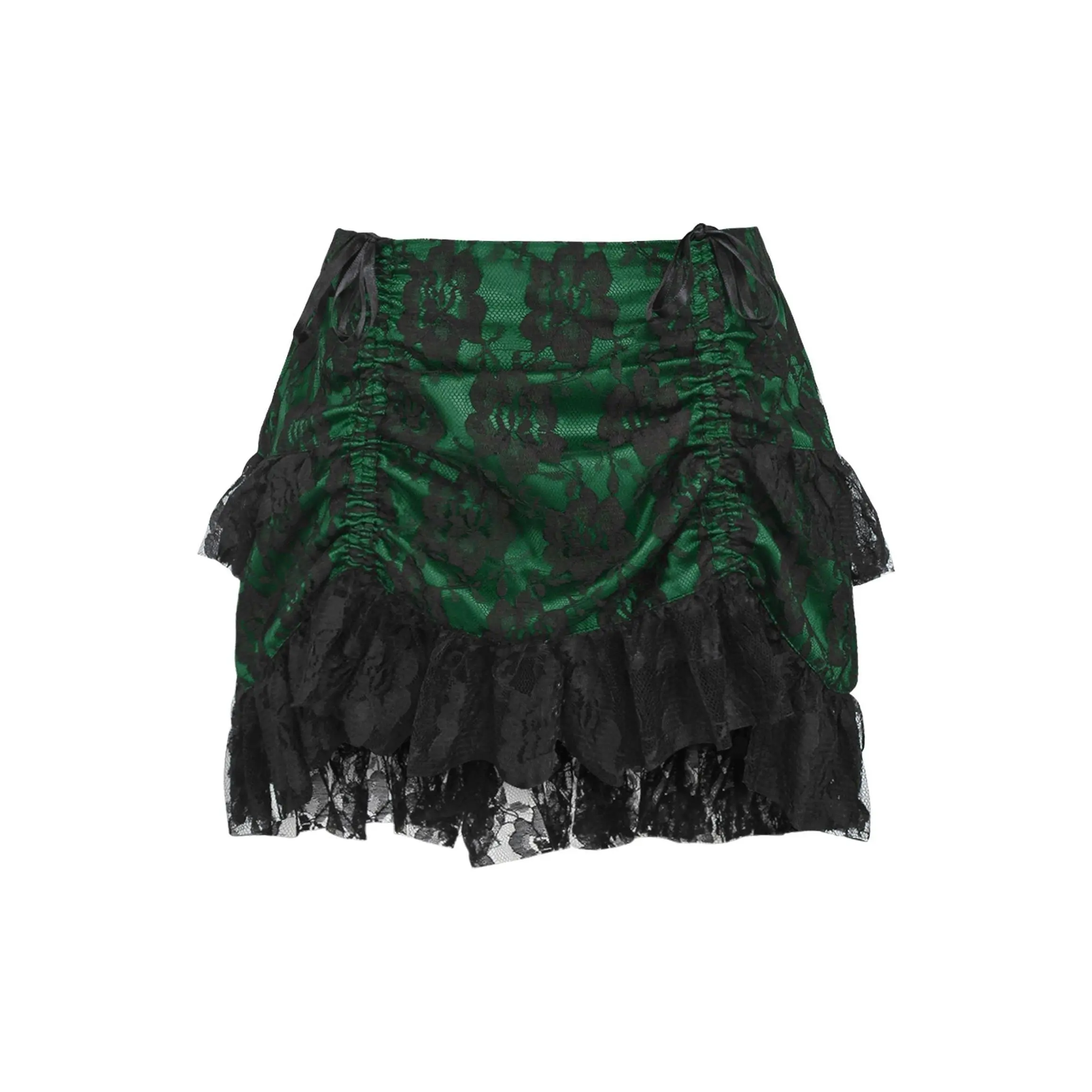 Green/Black Lace Ruched Bustle Skirt