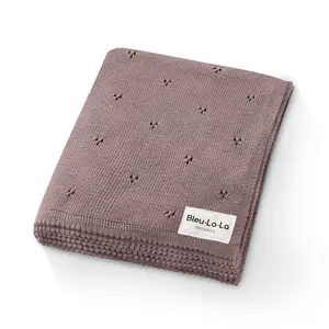 Bleu La La 100% Organic Cotton Luxury Knit Pointelle Swaddle Blanket - Soft Breathable Cozy Baby Blanket for Newborns & Toddlers 36x32 Inches