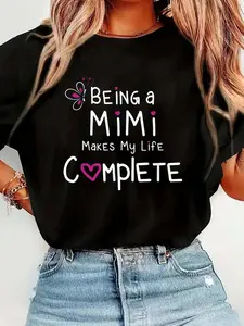 Proud Mimi Being A Mimi Makes My Life Complete T-Shirt Print T-Shirt Casual Crew Neck Short Sleeve Tee Top For Spring & Summer Women's Clothing