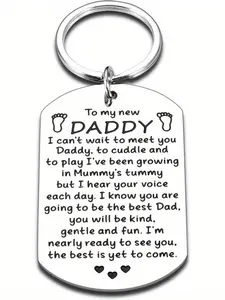 New Dad Keychain, Double Engraved Tag, Letter Pattern Keychain for New Dad, Fashion Accessories for Men & Women, Gift for Husband, Unborn Son Daughter, Pregnancy Announcement