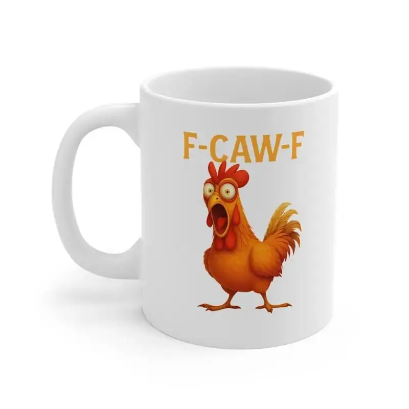 【SummerVibes】Funny Chicken Mug - F-Caw-F Bird Mug with Chick Graphic, Reusable Ceramic Drinkware for Coffee Lovers & Tea, Washable White Black Kitchenware Cup Gift