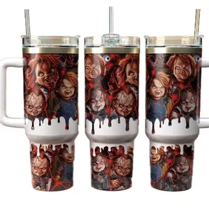 Chucky Tumbler 40oz Stainless Steel Handmade Lid Straw Bottle Drinkware Water Bottles Cup Mug Portable Bottled Washable Reusable Insulated Flasks Halloween Gift Horror