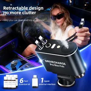 6-in-1 car charger, intelligent automatic air purification aromatherapy, comes with 6 bottles of essential oils, fast charging retractable data cable, starlight diffuser, air purifier, smart multi-functional men's gift