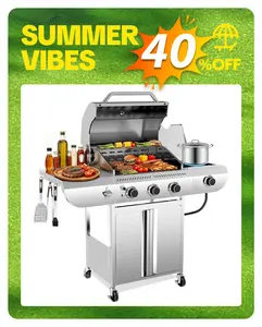3-Burner Propane Gas Grill with Side Burner – 34,000 BTU Stainless Steel Outdoor BBQ Grill, Cast Iron Grates, Portable with Wheels for Patio, Camping tiktokshopspringglowup,summervibes