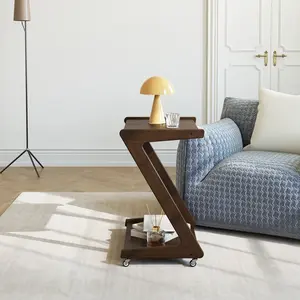 ZIYOO 2-Tier Side Table With Wheels Modern Finish for Living Room or Bedroom