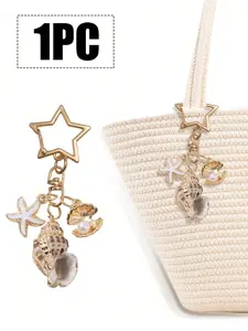 Vintage Bohemian Shell Pearl Keychain, Reusable Beach Accessory, Star Buckle Design, Ideal Gift for Young Women, Summer Vacation Essential