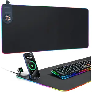 4-in-1 RGB Gaming  Pad with Phone Holder,   Desk Mat,  Ultra-Smooth Large Keyboard Pad, Non-Slip Base  Office Desk Mat 35.43"x15.75"