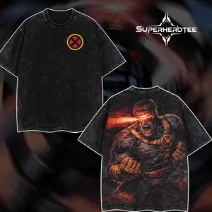 [ superhero tee ] "Cyclops" 2c Summers The Mutants X-Force MCU Comic Edition Double Printed Oversize Lightweight Acid Washed Tee Hoodie Sweater TV Series Graphic Design Top Cotton Streetwear Comic Superheroes T-Shirt Clothes Menswear