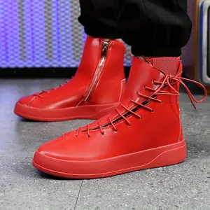 (New)Men's Shoes for The Spring, Summer And Autumn Of 2026, There Are Niche Designs Of Red High-top Shoes for Men, Shiny Thick-soled Casual Boots,  British Style, Anti-slip, Wear-resistant And Height-increasing Sports Shoes