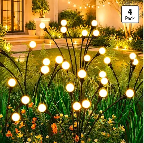 4Pcs Hoodink 8 Heads Warm White Solar Firefly Light - 4Packs (32 LEDs, Big Bulb, 4Pack Coverage, Water Resistant) Outdoor Courtyard Light, Home Decor, Firefly Sparkle, Garden Decor, Patio Gift for Women, Sohochic