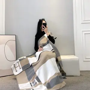 Trendy Fashionable New High-End Cozy H Blanket Furniture Decor, Ultra-Soft, Ideal For Office Nap Sofa, Bed, Travel, Camping, All Seasons, Best Gift For Friends And Family