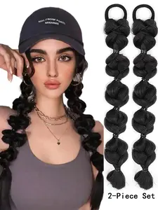 14inch Pony Tail Wig Puff Braids Twist Braid Ponytail Lantern Braid 2PCS Synthetic Hairpiece Twist Braid Ponytail Extension with Elastic Band Boxing Braid Hair Extension for Women Daily Use