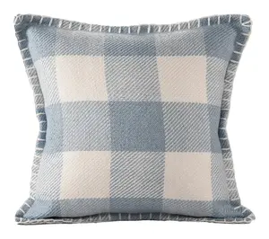Ox Bay Blue/Ivory Plaid Rustic Polyester Throw Pillow, 20"x20"