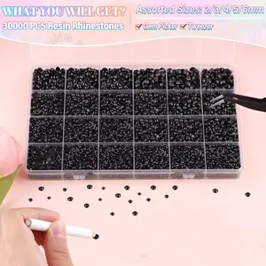 24 compartments, 30,000 resin black crystals, used for handmade DIY decorative items. Loose flat bottom, suitable for decorating various handicrafts, nail care products and accessory sets. Comes with tweezers, magnetic pens and a free gift.