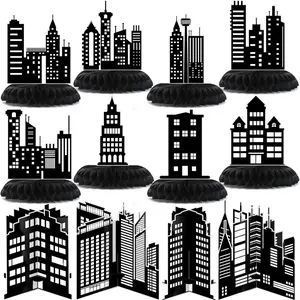 12 Pieces Hero Party Decorations City Skyscraper Honeycomb Centerpieces Table Decorations Skyline Buildings Table Topper for Hero Birthday Skyscraper Party Supplies