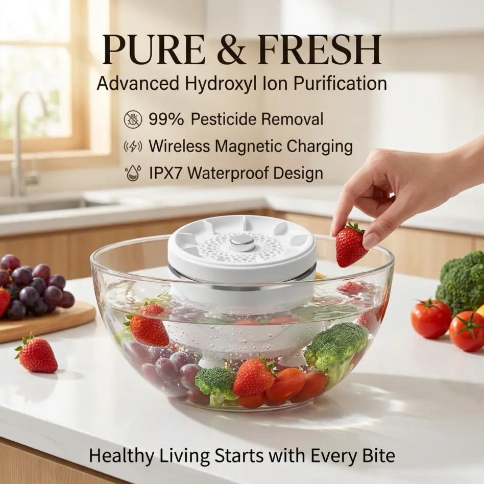 Reusable Premium Portable Fruit & Vegetable Cleaner - Smart Food Purifier Washer with 1-Touch Operation, Pesticide Residue & Odor Removal, Deep Cleaning for Fresh Produce, Compact Camping-Friendly Kitchen Utensil for Healthy Living