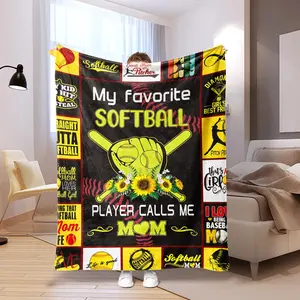 Softball & Sunflower Pattern Blanket, 1 Count Soft and Comfortable Air-conditioned Room Throw, Warm Nap Blanket for Home, Office & Valentine's Day Gift