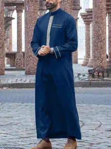 Men's Long Sleeve Shirt Casual Muslim Embroidered Robe, Comfortable and Stylish, Perfect for Daily Wear, High-Quality Fabric