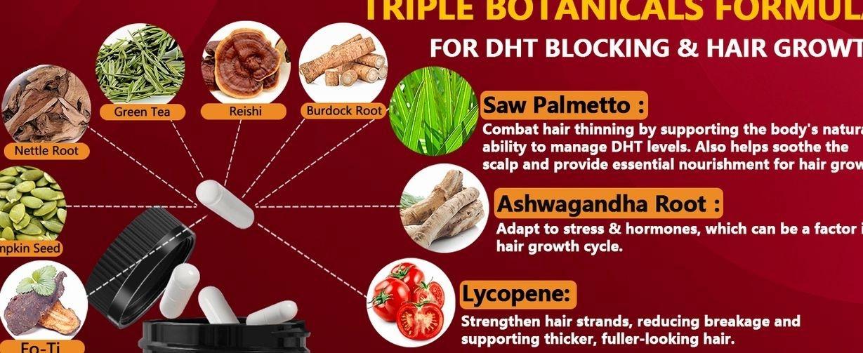DHT Blocker for Men | Extra Strength Saw Palmetto & Biotin Hair Growth Supplement - Hair Growth Vitamins - Hair Regrowth - Natural Hair Loss Supplements for Men - Proprietary Herbal Blends,1 Pack