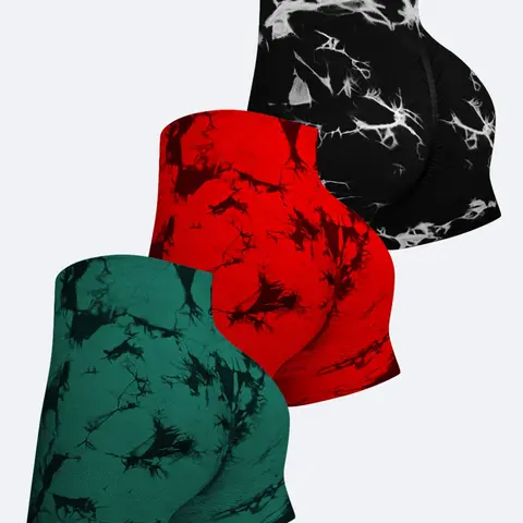 3-Pack Women's High-Waisted Yoga Shorts, Tie-Dye Sportswear, Butt-Lift Waist-Tightening, Ideal for Fitness & Gym Activities, Workout Exercise Shorts