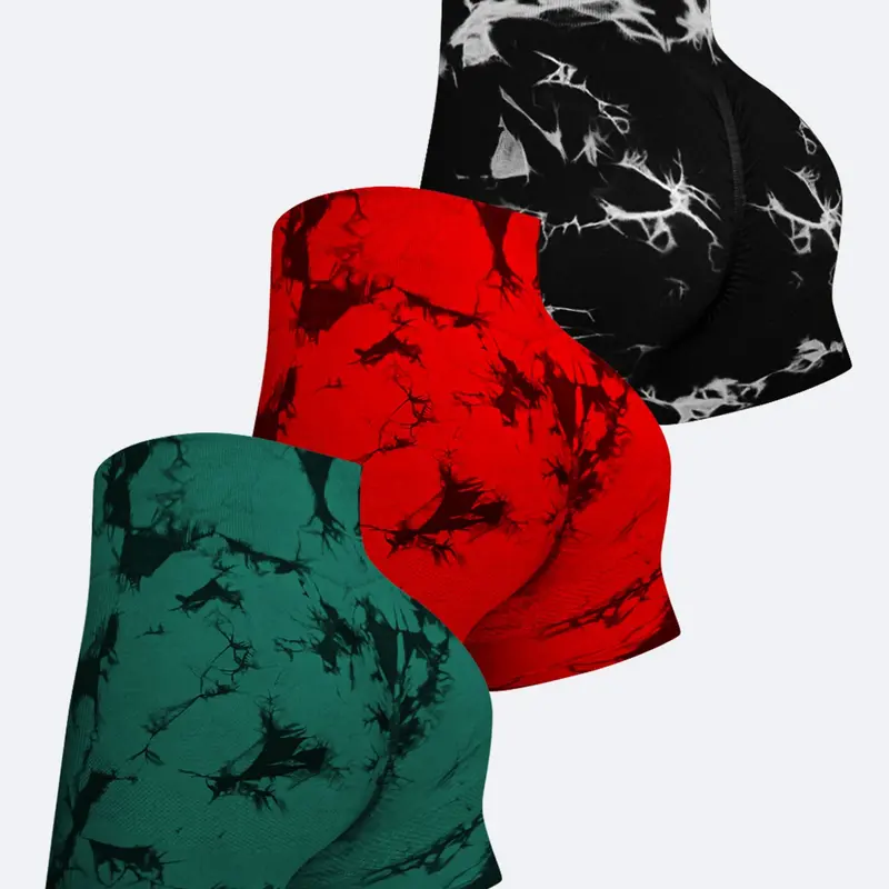 3-Pack Women's High-Waisted Yoga Shorts, Tie-Dye Sportswear, Butt-Lift Waist-Tightening, Ideal for Fitness & Gym Activities, Workout Exercise Shorts