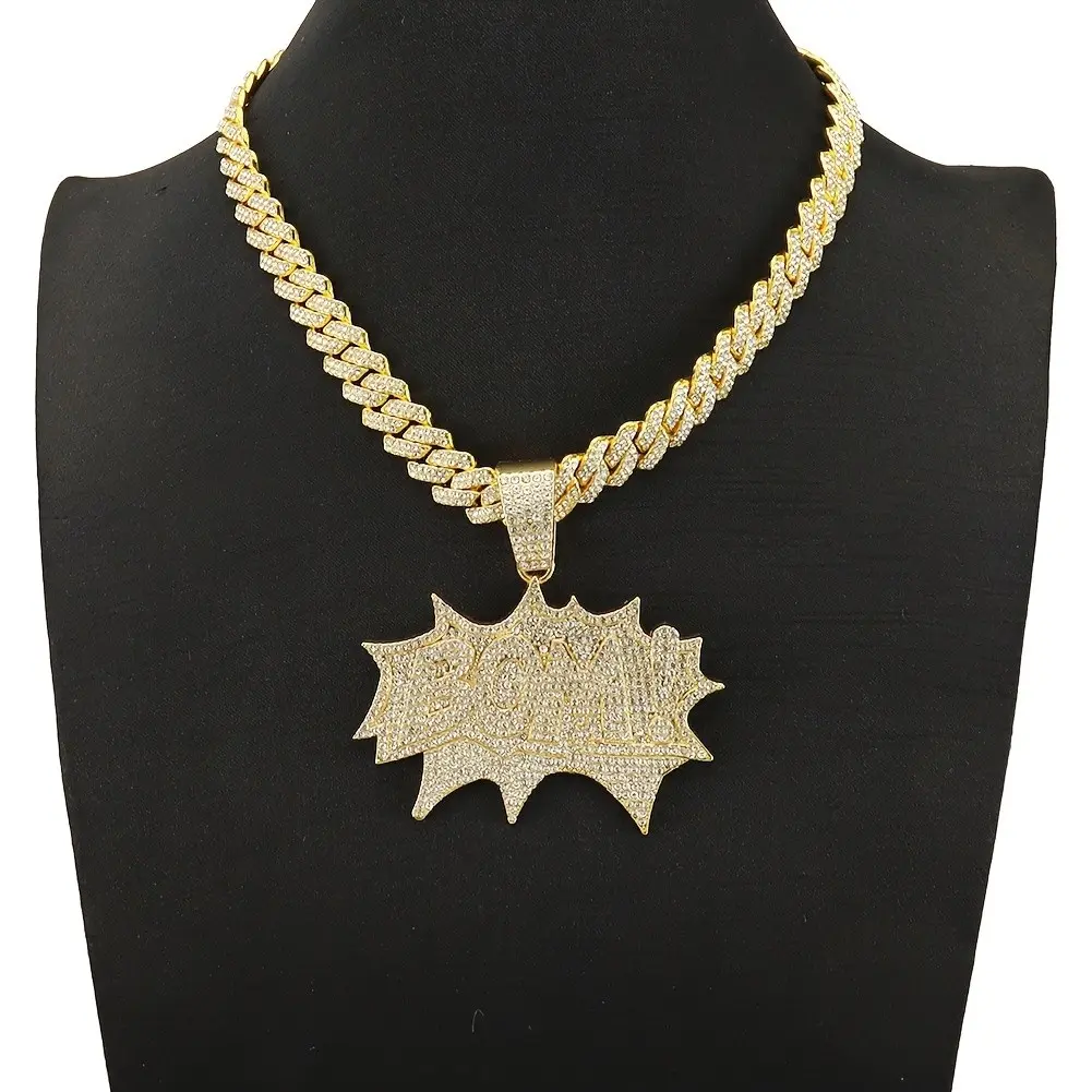 Men'S Hip Hop Cuban Chain Necklace, "BOM" Letter Pendant - Party Jewelry for Music Festivals, Halloween And St.Patrick'S Day - Men'S Year-Round Gift, Hip Hop Necklace, Holiday Accessory, Bold Statement Piece