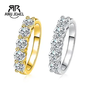 AnuJewel 5 Stone Moissanite Semi-band Ring 1.5CT D Color VVS1 Clarity 925 Sterling Silver Women's Ring Jewelry for Anniversary Brithday Daily Travel Proposal with Certificate