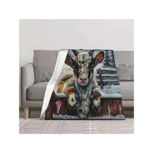 280gsm Cozy Goat Print Blanket - Soft Warm Goat Light Beige Bedspread, - Bed Cover Couch, Camping & Travel - &