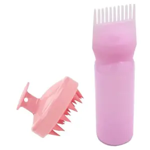 2 Piece Hair Oil Applicator Set, Heatless Styling Root Comb Bottle and Hair Massage Brush, Dyeing Brush Bottle, Head Massage Brush, Hair Oil Applicator