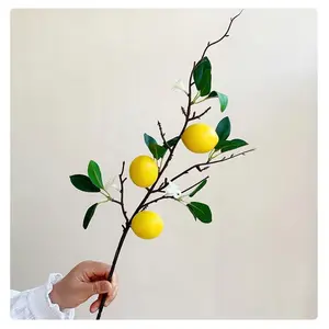 Realistic Artificial Lemon Fruit Branches, Yellow Lemon Stems with Green Leaves, Farmhouse Fake Floral Arrangement, Decorative Ornament for Vase, TV Cabinet, Entryway, Dining Table, Kitchen, Wedding Party Home Decor