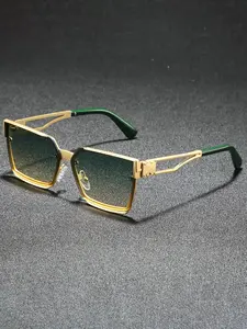 Fashion Metal Sunglasses Large Frame Versatile Outdoor UV Protection Eyewear, Trendy Styling Sunglasses, Stylish Unisex Sun Glasses for Men & Women