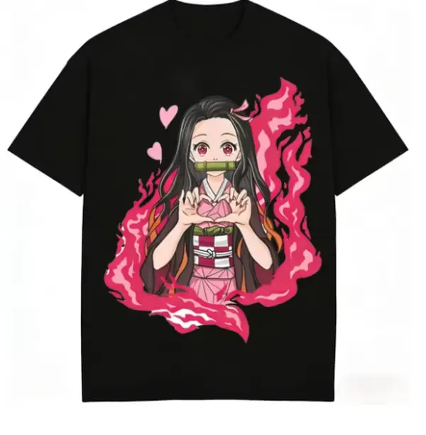 Demon Slayer Nezuko Kamado Pure Cotton T-shirt 2026 Summer New Anime Printed Loose Casual Parent Child Short Sleeve Top