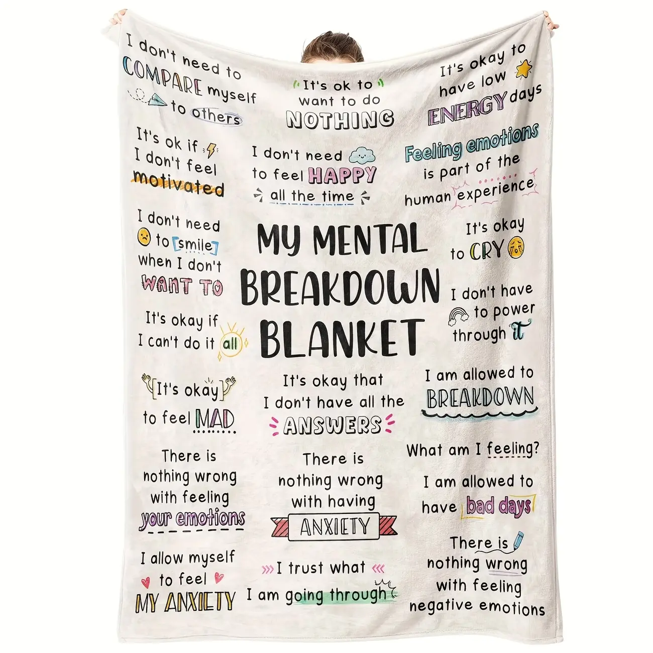 1pc French Country Decor Affirmation Print Emotional Regulation Blanket - Breathable Durable Flannel Throw, Adult Mental Health Support Gift, Machine Washable, All Seasons Use