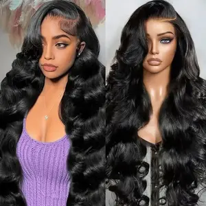 HD Lace 13x6 Body Wave 360 Straight Natural Black Human Hair Wig 26 28 Inch Pre Plucked Lace Front Wig Soft & Silky Half Wigs For Women