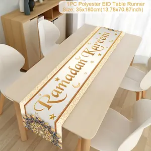 2D Flat Banner 1pc Ramadan Kareem Table Runner, Polyester Table Decor, Eid Mubarak Party Supplies, Holiday Decoration, No Power Needed, Festive Setting, Celebration, Party Decorations