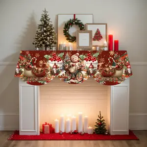 1 piece fireplace scarf, snowman ride bicycle pattern fireplace decoration apron, daily home living room decoration item, Party Decoration Supplies
