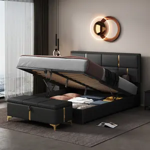 Queen Size Lift Up Storage Bed with Ottoman, Upholstered Queen Platform Bed Frame with Hydraulic Storage System, Modern Wingback Headboard, Wood Slats Support, No Box Spring Needed, Black