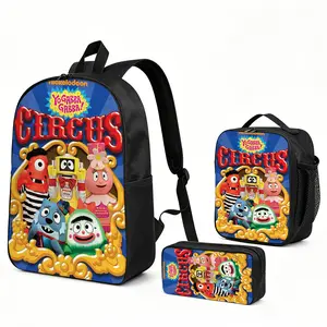 yo gabba gabba    Backpack 3pcs Set with Vibrant Print, Durable School Bookbag with Insulated Lunch Tote and Pencil Bag for Teens Boys Girls, Multi-Functional Laptop Travel Daypack Gift for Fans e-260