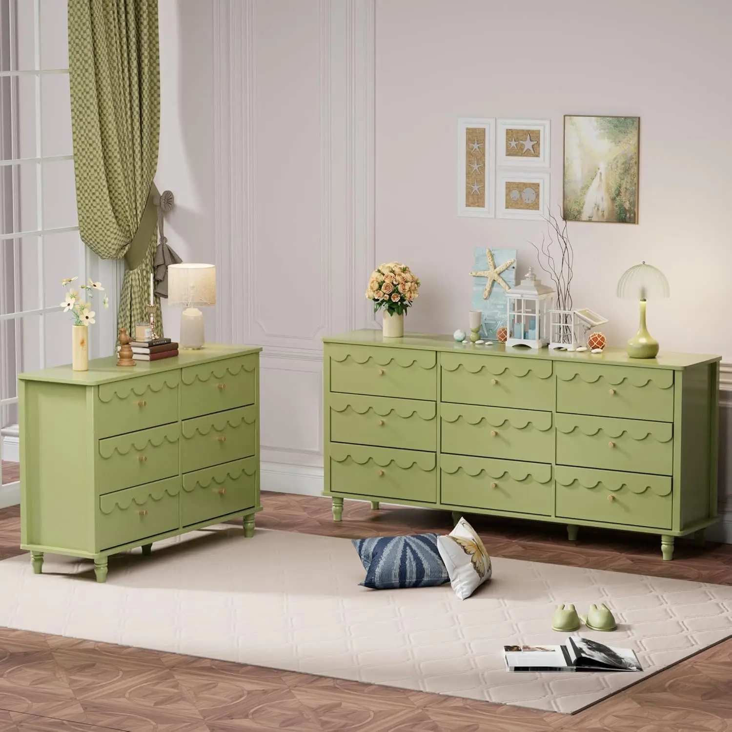 green 9 drawer dresser Bespoke Italian Brass Emerald Blue Green Art Glass 9-Drawer Dresser Si –  Cosulich Interiors & Antiques main image 0