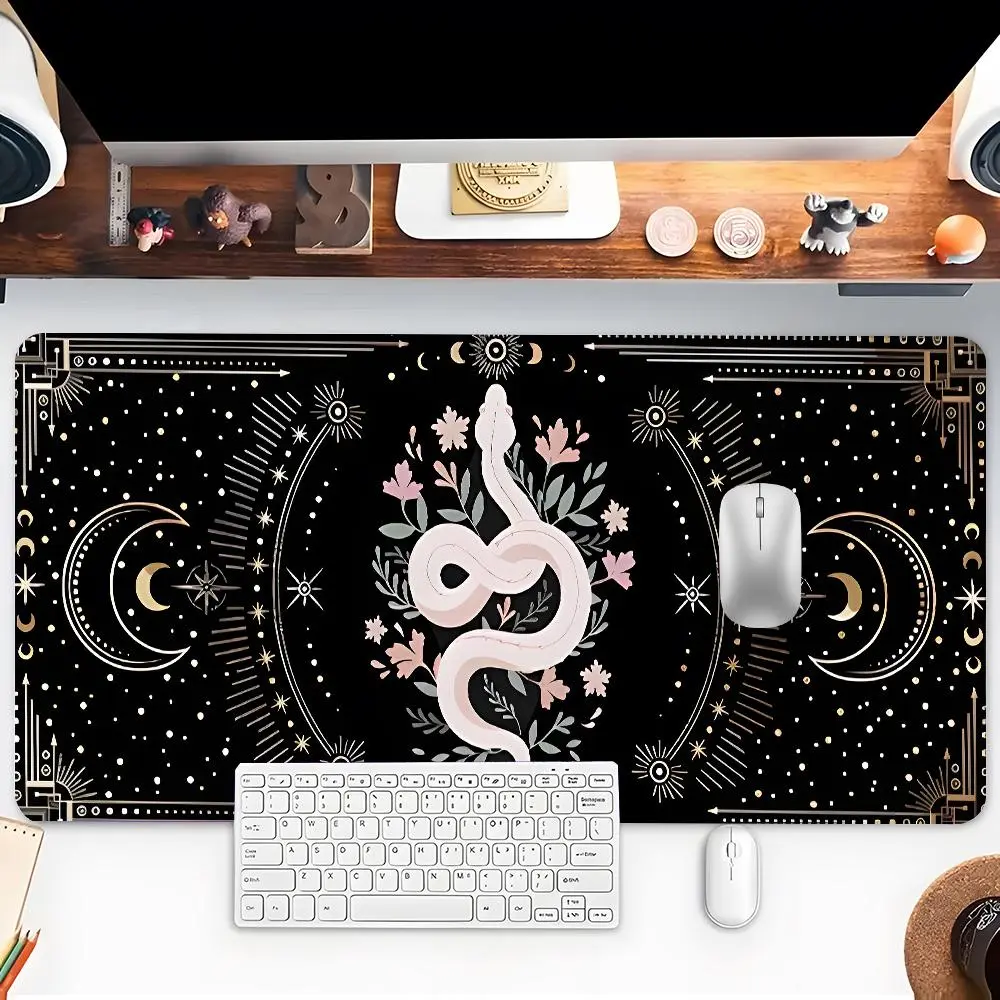 Snake & Moon Pattern Mouse Pad, Rectangle Gaming Mouse Pad, Office Desk Keyboard Mat for Home Office Desk, Desktop Accessory, Desk Accessories