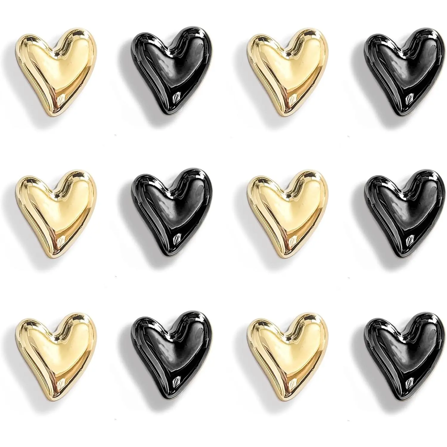12 Pack Gold Plastic Heart-Shape Strong Refrigerator Magnets (0.83in) - Cute Small Photo Holder, Home Decor Supplies for Kitchen, Office Whiteboard