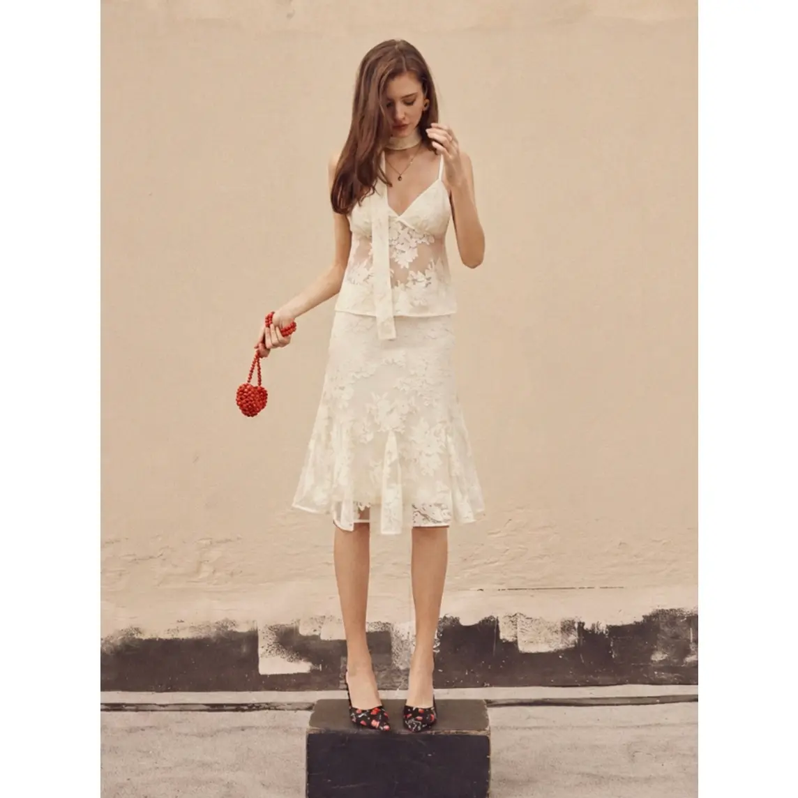 Cider Lace V-neck Cami Top & Mid Rise Midi Skirt Set - TikTok Shop