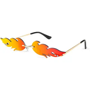 FEISEDY Fire Flame Sunglasses for Women Mirror Rimless Fire Shaped Novelty Sunglasses B2839