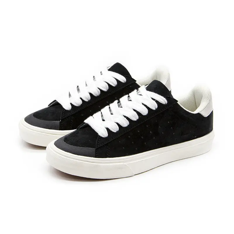 Plus Size Friendly Unisex Black Suede Sneakers, Comfortable Wide-Fit Street Shoes