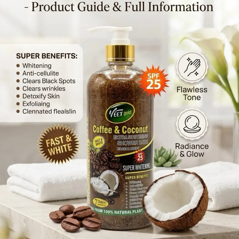 Vett Gold Body Wash Cleanser - Shea & Cocoa Infused, Brightening Rose-Scented Beauty & Personal Care Bath Essential with Moisturizing Benefits