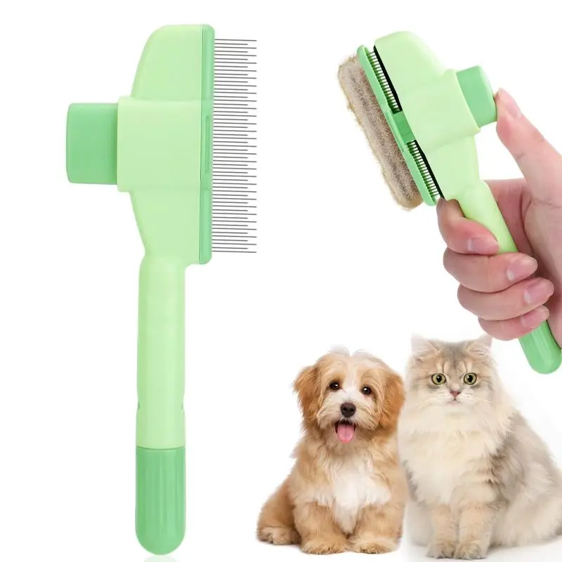 2-in-1 Long & Short Stainless Steel Teeth Pet Deshedding Slicker Comb - Release Button for Efficient Cat & Dog Hair Clean, Grooming Brush, 2-In-1 Long And Short Comb