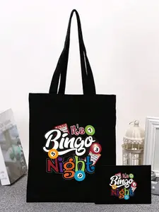 Bingo Ball Theme Handbag Casual Tote Bag and Small Bag, Cartoon Design, Suitable for Women Daily Use, Shopping, School, Travel