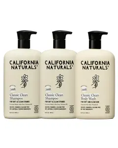 California Naturals Classic Clean Collection Shampoo, Conditioner & Body Wash Set for Dry Hair, Hair & Body Care Bundle for Women and Men, Natural, Vegan, Cruelty, Silicone, Paraben, and Sulfate Free, Color Safe, 16.5 fl oz (Pack of 3)