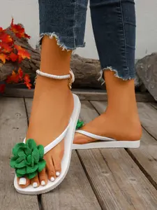 Summer Sweet Floral Thong Sandals for Women, Flat Sole Open Toe Slippers, Beach Vacation Shoes, Casual Summer Footwear