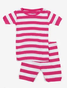 Short Sleeve Pink Striped Cotton Pajamas